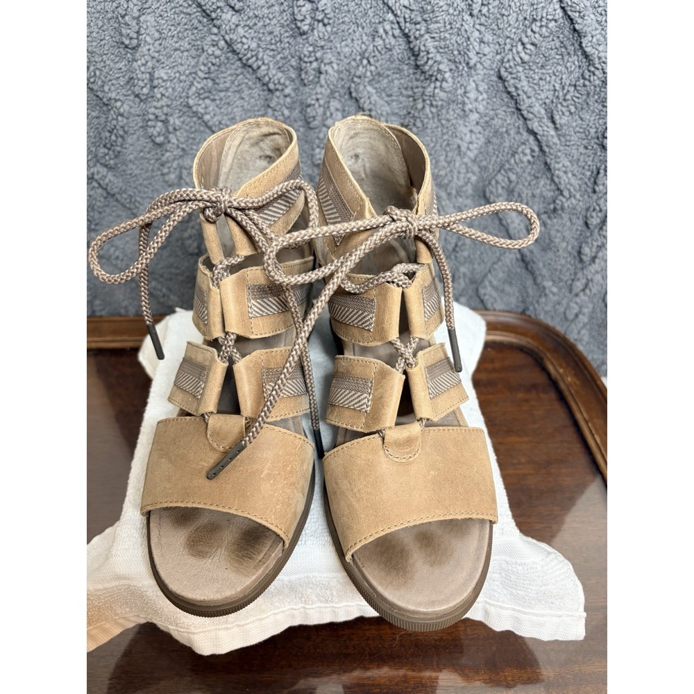 Sorel Women's Joanie II Lace Up Wedge Ash Brown Leather Shoes Size 9 MSRP $150